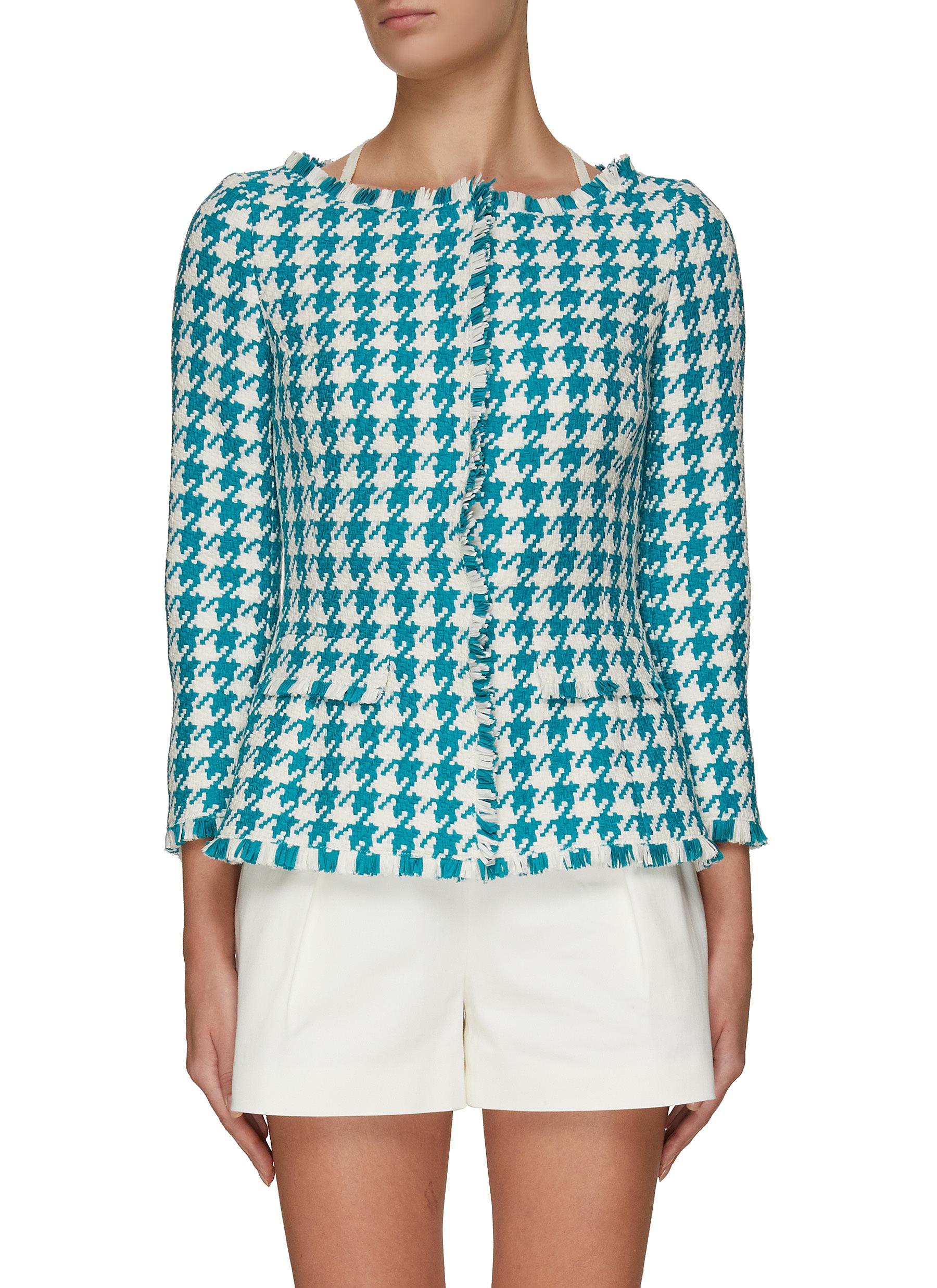 ROUND NECK HOUNDSTOOTH MOTIF TWEED 