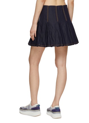 Back View - Click To Enlarge - BOTTEGA VENETA - Pleated Crinkled Denim Mini Skirt