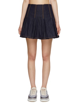 Main View - Click To Enlarge - BOTTEGA VENETA - Pleated Crinkled Denim Mini Skirt