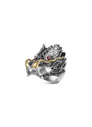Main View - Click To Enlarge - JOHN HARDY - ‘LEGENDS NAGA’ TREATED BLACK SAPPHIRE WHITE SAPPHIRE TREATED RUBY EYES 18K GOLD STERLING SILVER LAVA RING