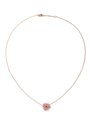 Main View - Click To Enlarge - AS29 - ‘BLOOM’ DIAMOND PINK SAPPHIRE 18K ROSE GOLD SMALL FLOWER NECKLACE