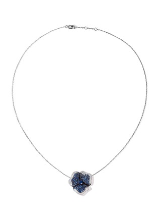 Main View - Click To Enlarge - AS29 - ‘BLOOM’ DIAMOND SAPPHIRE 18K WHITE GOLD MEDIUM FLOWER NECKLACE