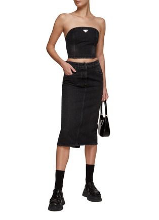 Figure View - Click To Enlarge - PRADA - Logo Denim Midi Skirt