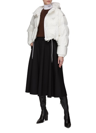 Figure View - Click To Enlarge - PRADA - Virgin Wool Flared Tailored Midi Skirt