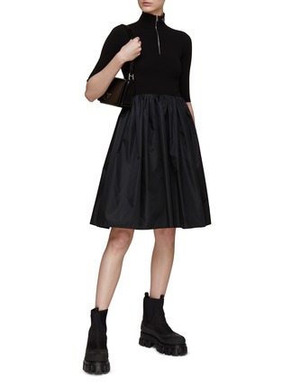 Figure View - Click To Enlarge - PRADA - Quarter Zip Turtleneck Wool Nylon Midi Dress