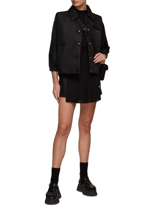 Figure View - Click To Enlarge - PRADA - LOGO APPLIQUÉ HIGH COLLAR MID SLEEVE RE-NYLON MINI DRESS