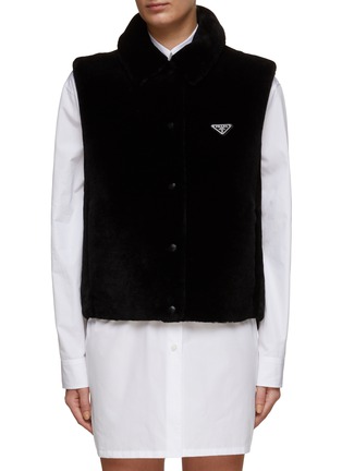 Main View - Click To Enlarge - PRADA - REVERSIBLE LOGO DETAIL SHEARLING COLLAR GILET