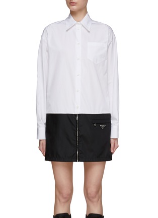 Main View - Click To Enlarge - PRADA - Re-Nylon Hem Cotton Poplin Shirt Dress
