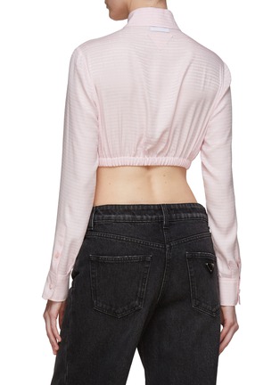 Back View - Click To Enlarge - PRADA - Logo Stripe Drawstring Hem Silk Cropped Shirt