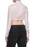 Back View - Click To Enlarge - PRADA - Logo Stripe Drawstring Hem Silk Cropped Shirt