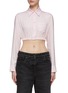 Main View - Click To Enlarge - PRADA - Logo Stripe Drawstring Hem Silk Cropped Shirt