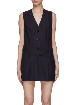 Main View - Click To Enlarge - PRADA - Pleated Virgin Wool V-Neck Button-Up Pinafore Dress