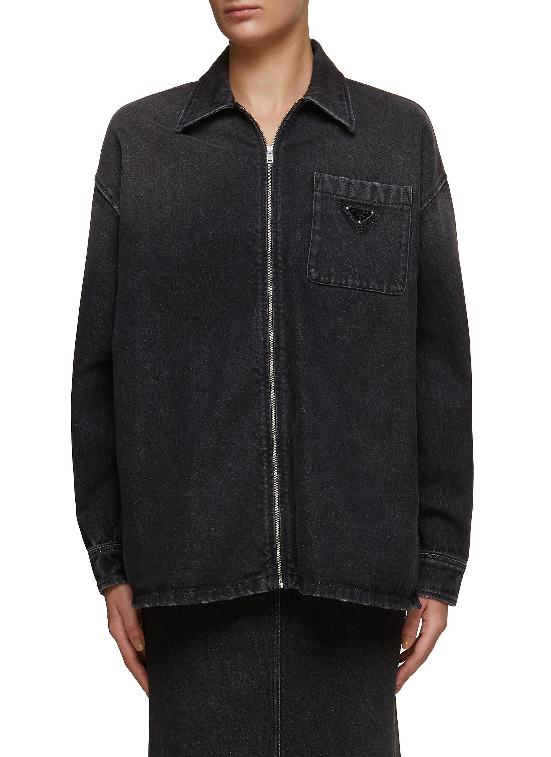 PRADA | FRONT POCKET LOGO DETAIL DENIM SHIRT | Women | Lane Crawford