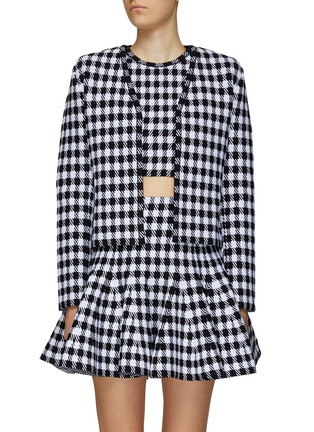 Main View - Click To Enlarge - ALAÏA - LONG SLEEVE GINGHAM FITTED CARDIGAN