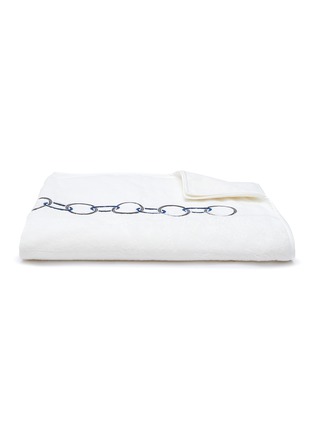 Main View - Click To Enlarge - FRETTE - Links Embroidery Cotton Terry Bath Sheet — Storm Grey/Midnight Blue