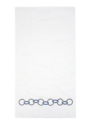 Main View - Click To Enlarge - FRETTE - Links Embroidery Cotton Terry Bath Towel – Storm Grey/Midnight Blue