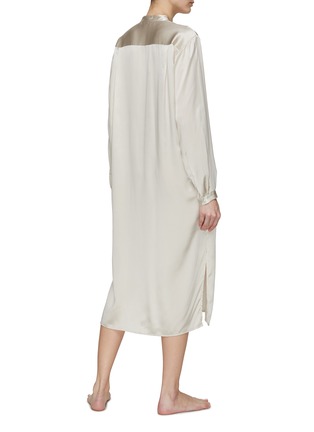 Back View - Click To Enlarge - FRETTE - CASCADE MEDIUM LONG SLEEVE SILK NIGHTGOWN — CHAMPAGNE