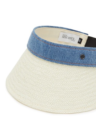 Detail View - Click To Enlarge - MAISON MICHEL - ‘CLAUDIA‘ VISOR ON THE GO DENIM AND STRAW VISOR