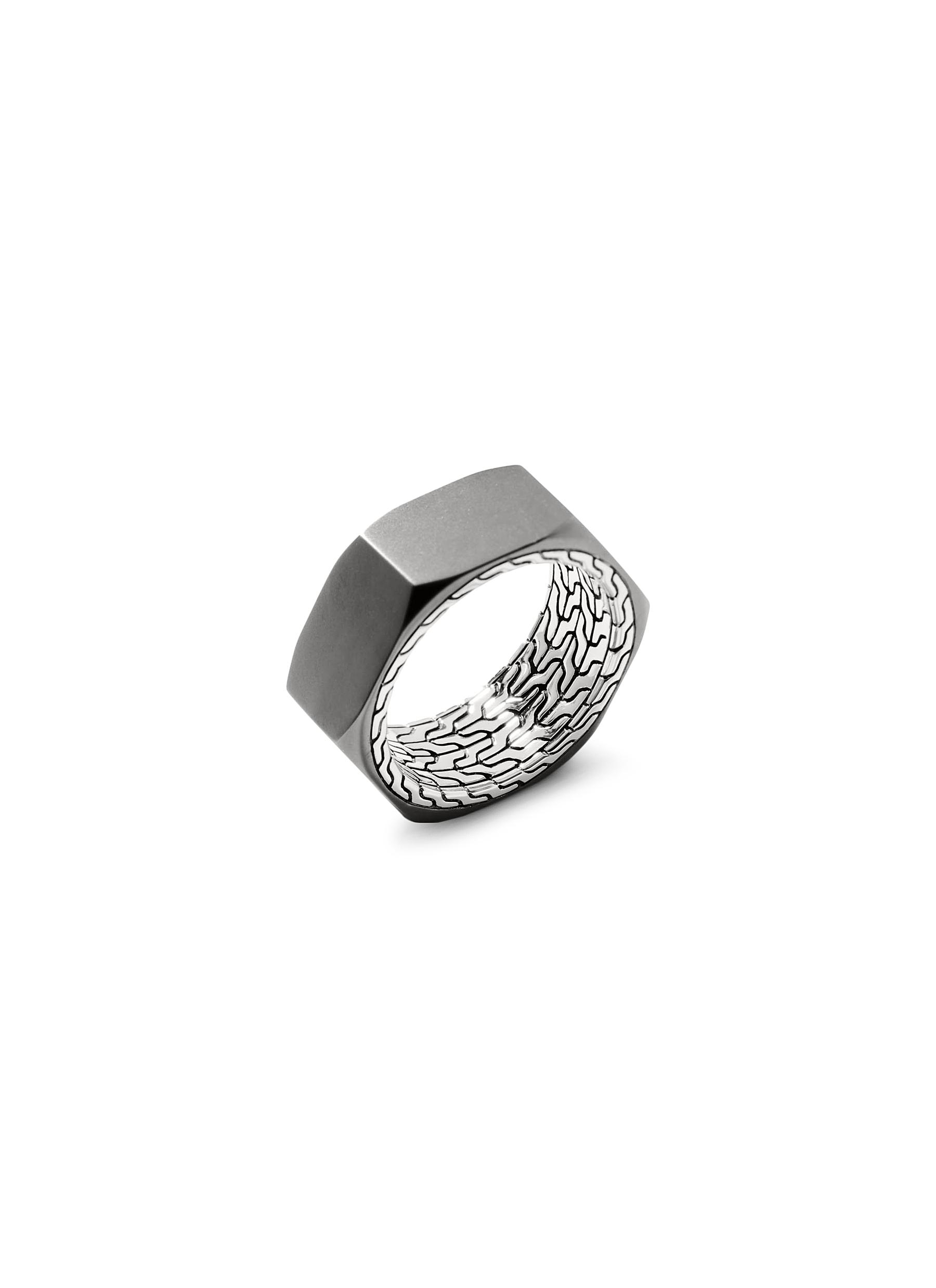 â€˜CLASSIC CHAIN’ BLACK RHODIUM PLATED STERLING SILVER INDUSTRIAL BAND RING