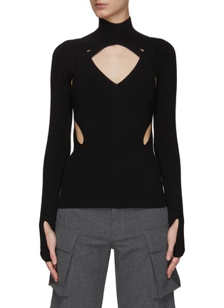 Main View - Click To Enlarge - DION LEE - TURTLENECK CUTOUT SLIT DETAIL MERINO WOOL KNITTED TOP
