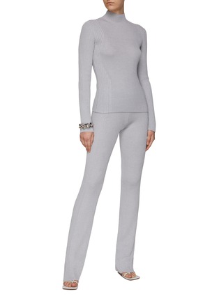 Figure View - Click To Enlarge - DION LEE - HIGH NECK LONG SLEEVE LIGHT REFLECTIVE RIBBED KNIT TOP