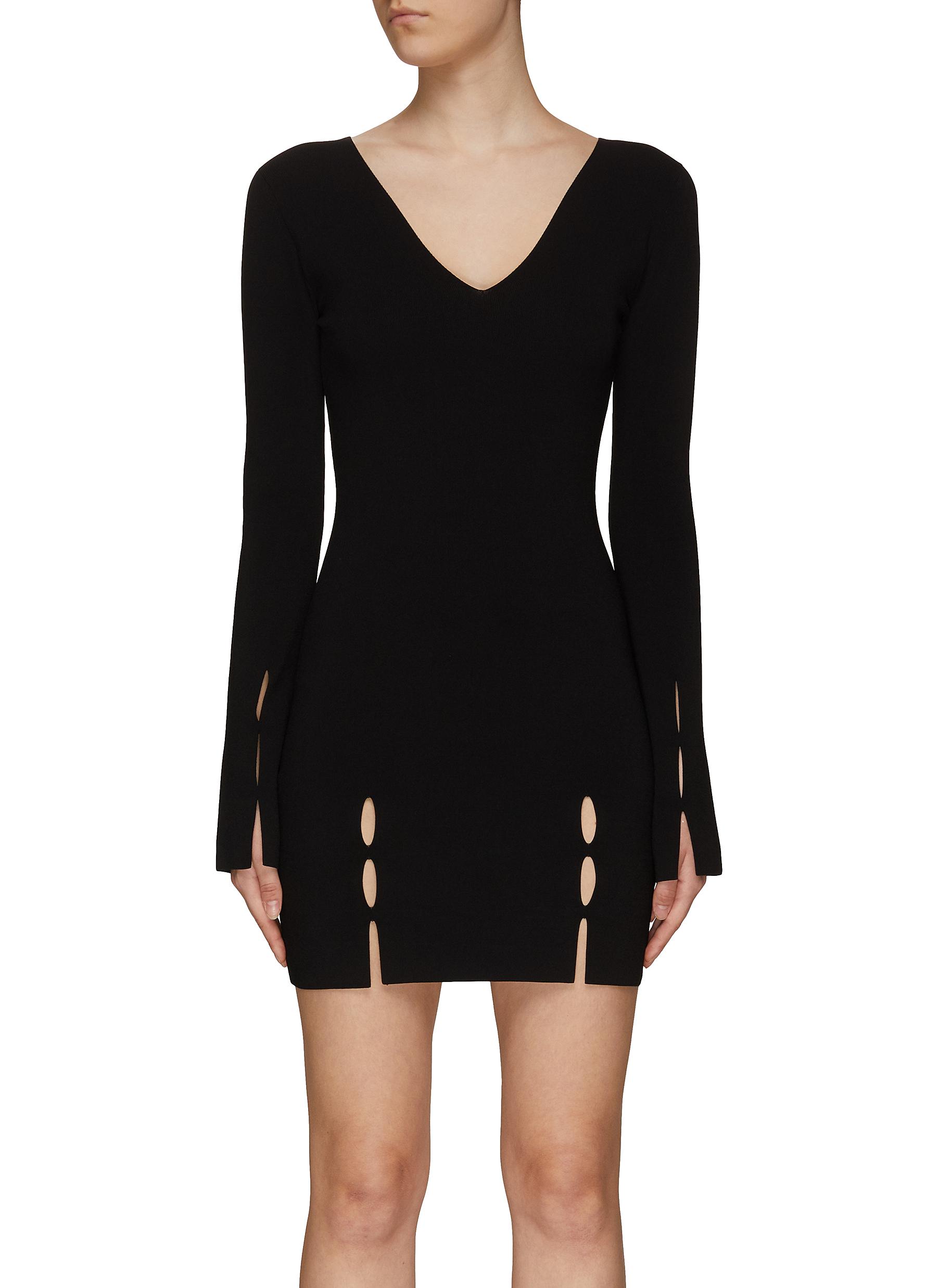 LONG SLEEVE V-NECK SLIT DRESS 