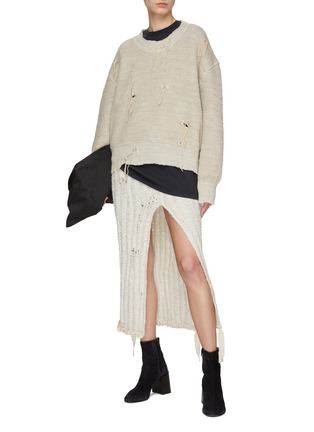 Figure View - Click To Enlarge - ACNE STUDIOS - WIDE SIDE SLIT TRIMMED DISTRESSED RIBBED MIDI SKIRT