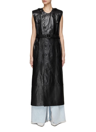 Main View - Click To Enlarge - ACNE STUDIOS - Belted Leather Sleeveless Double Breasted Coat