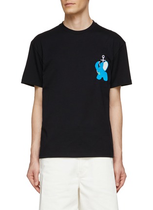 Main View - Click To Enlarge - JW ANDERSON - SWAN ARTWORK EMBROIDERED JWA LOGO APPLIQUÉ COTTON JERSEY T-SHIRT