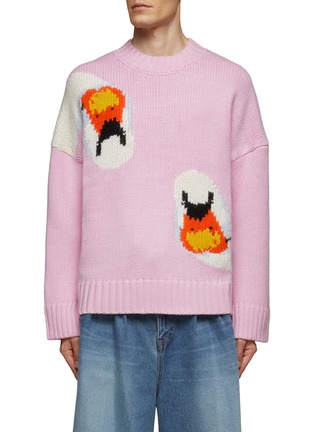 Main View - Click To Enlarge - JW ANDERSON - SWAN EMBROIDERED DROP SHOULDER CREWNECK KNITTED SWEATER