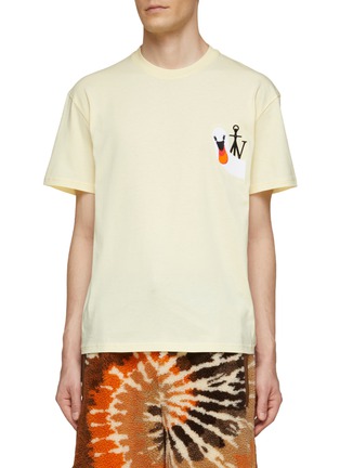 Main View - Click To Enlarge - JW ANDERSON - SWAN ARTWORK EMBROIDERED JWA LOGO APPLIQUÉ COTTON JERSEY T-SHIRT