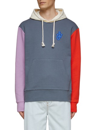 Main View - Click To Enlarge - JW ANDERSON - LOGO PATCH DETAIL COLOURBLOCK COTTON HOODIE