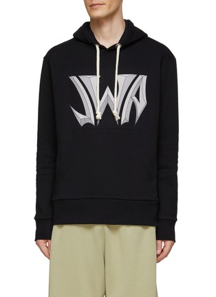 Main View - Click To Enlarge - JW ANDERSON - GOTHIC LOGO PRINT FLEECEBACK COTTON HOODIE