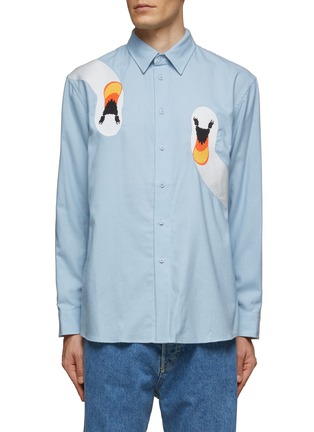 Main View - Click To Enlarge - JW ANDERSON - SWAN EMBROIDERED BRUSHED COTTON BUTTON UP SHIRT