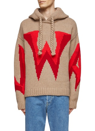 Main View - Click To Enlarge - JW ANDERSON - CONTRAST INSARSIA GOTHIC LOGO CHUNKY WOOL PULLOVER HOODIE