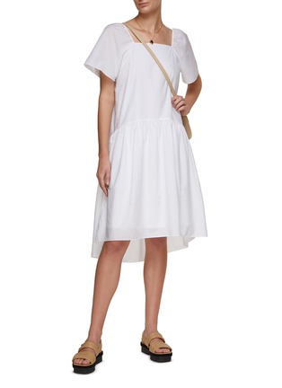 Figure View - Click To Enlarge - THEORY - SQUARE NECK TIERED COTTON BLEND DRESS