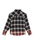 Figure View - Click To Enlarge - AMIRI - KIDS LOGO EMBROIDERED CHEQUERED RAW HEM PLAID SHIRT