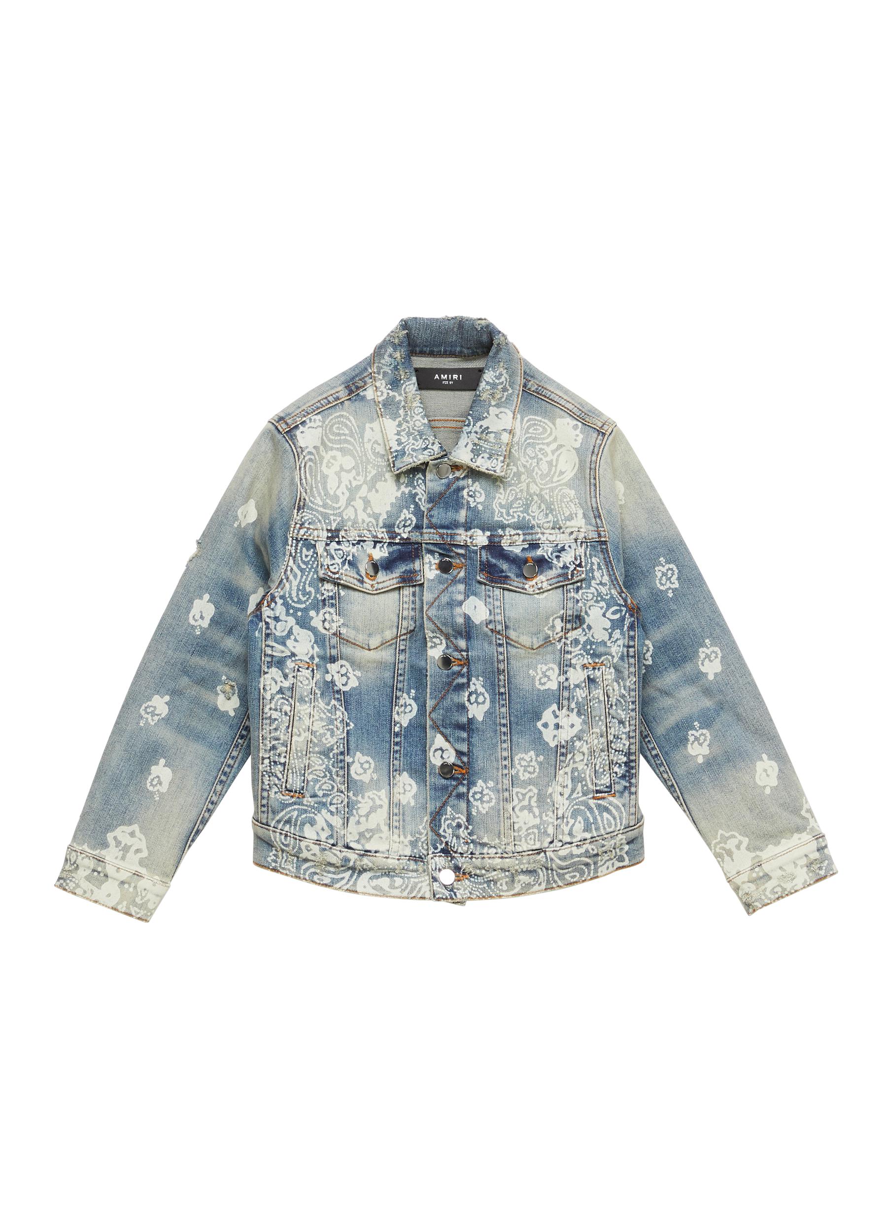 Amiri Bleached Paisley Washed Denim Trucker Jacket In Blue | ModeSens