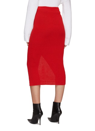 Back View - Click To Enlarge - BALMAIN - Eight Button Slit Ribbed Virgin Wool Blend Knit Midi Skirt