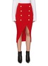 Main View - Click To Enlarge - BALMAIN - Eight Button Slit Ribbed Virgin Wool Blend Knit Midi Skirt