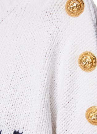  - BALMAIN - Buttoned Shoulder Logo Cropped Cotton Blend Knit Pullover
