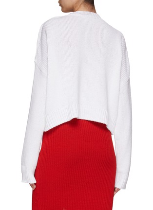 Back View - Click To Enlarge - BALMAIN - Buttoned Shoulder Logo Cropped Cotton Blend Knit Pullover