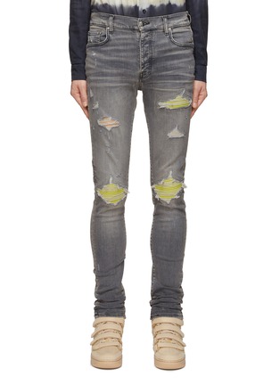 Main View - Click To Enlarge - AMIRI - MX1 CONTRAST ULTRASUEDE INSERTS DISTRESSED SKINNY JEANS