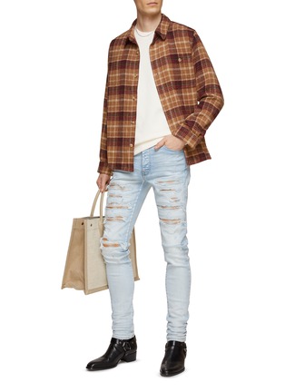 Figure View - Click To Enlarge - AMIRI - ‘THRASHER’ PLAID INSERT SKINNY JEANS