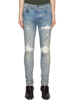 Main View - Click To Enlarge - AMIRI - ‘32' MX1’ SUEDE INSERT DISTRESSED DETAIL SKINNY JEANS