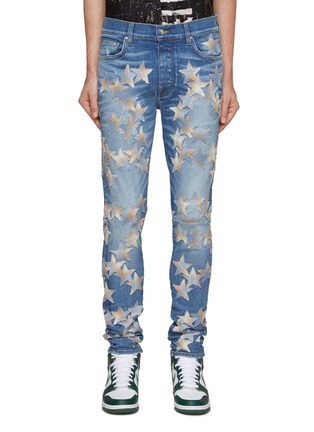 Main View - Click To Enlarge - AMIRI - ‘CHEMIST‘ PLAID PATCH KNEE SLIT SKINNY JEANS