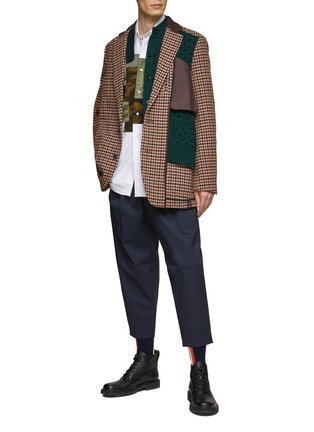Figure View - Click To Enlarge - KOLOR - CABLE KNIT CARDIGAN PATCH HOUNDSTOOTH WOOL BLAZER