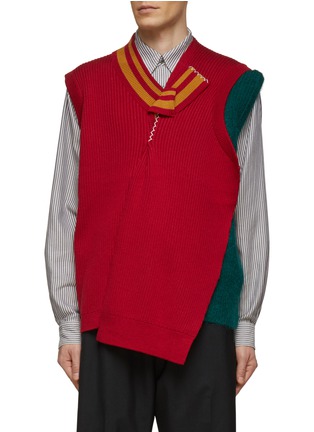 Main View - Click To Enlarge - KOLOR - DECONSTRUCTED DOUBLE CONTRAST ZIG ZAG COLLAR STITCHES LAYERED VEST