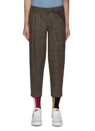 Main View - Click To Enlarge - KOLOR - SINGLE PLEATED CONTRASTING PATCH TAILORED TAPERED WOOL BLEND TROUSERS