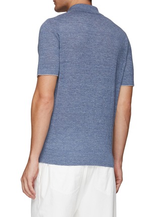 Back View - Click To Enlarge - BRUNELLO CUCINELLI - HALF ZIP FRONT TIPPED SLEEVE HEM LINEN COTTON POLO SHIRT